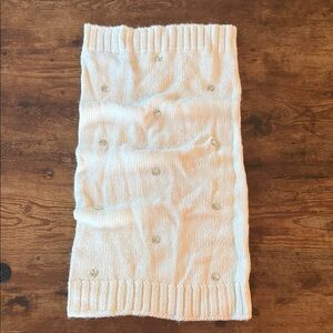 White Knit Scarf with Pearl Accents